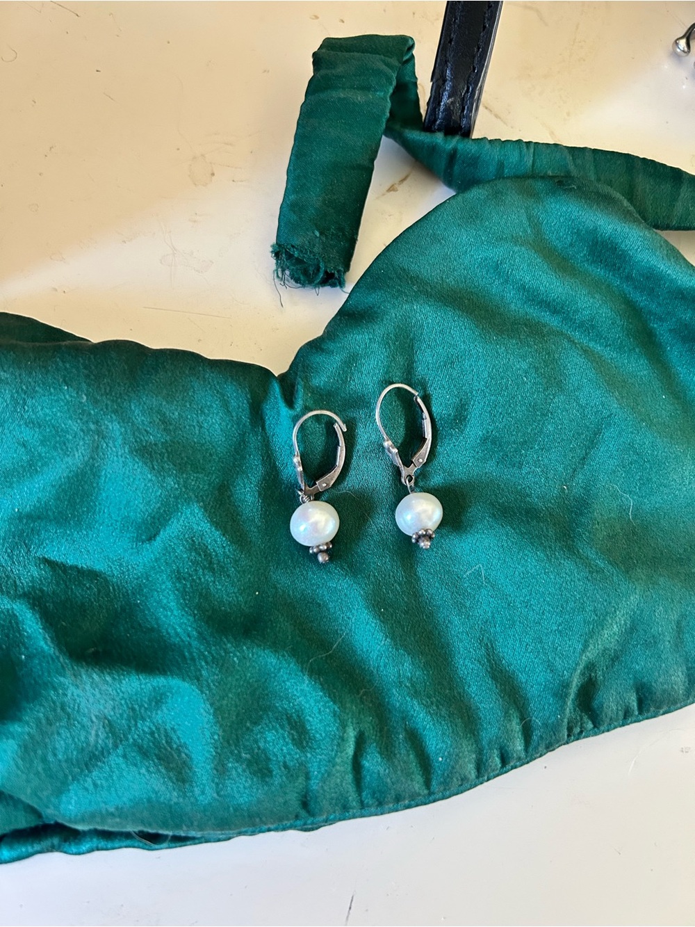 Pearl Drop Leverback Earrings - Silver Tone - Picture 2 of 6